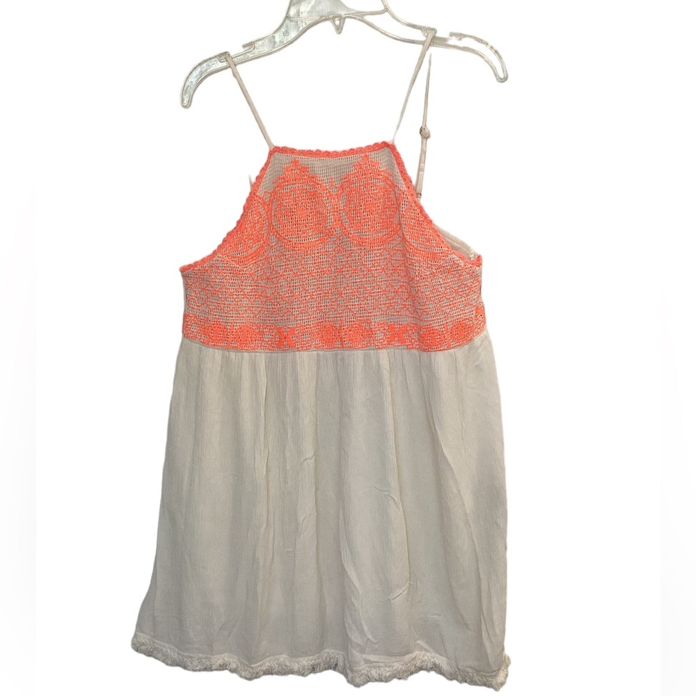 Blu Pepper Neon Orange Embroidered Ivory Dress Size S
